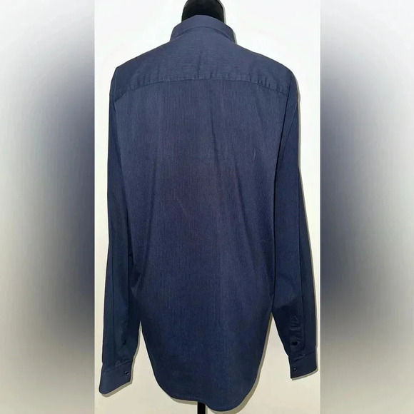 A|X Armani Exchange Slim Fit Chemise Cintree Blue Striped Long Sleeve Sz L - Picture 5 of 6